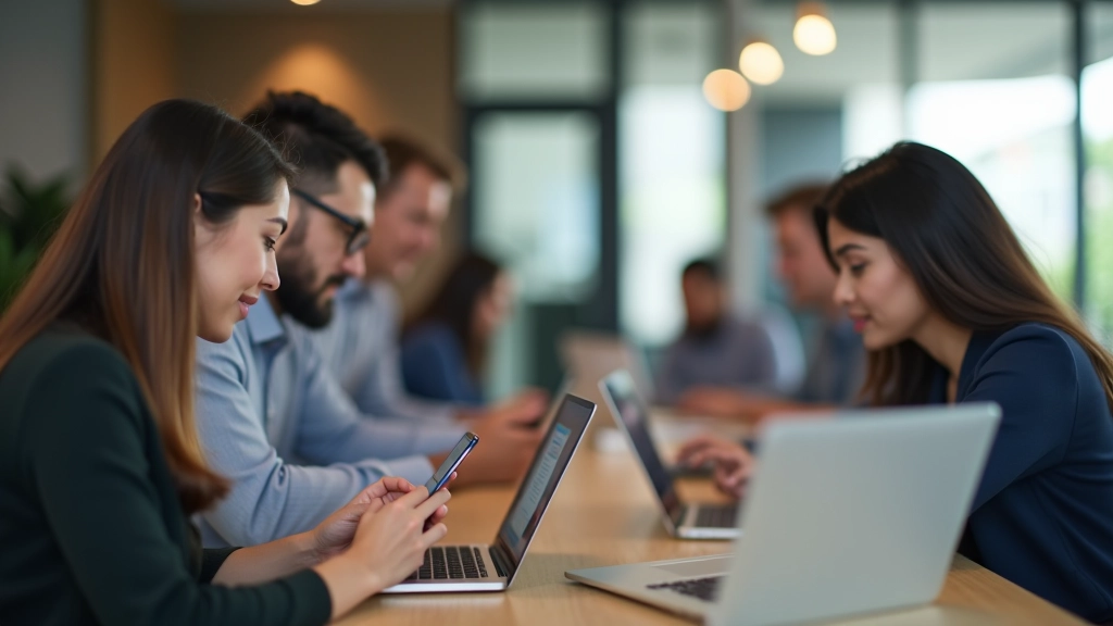 Multiple workers using smartphones for gig economy apps and flexible work opportunities