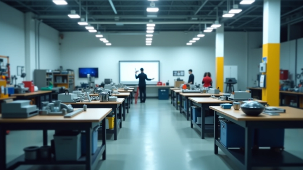 Training workshop showing various technical equipment and skills being taught in modern facility