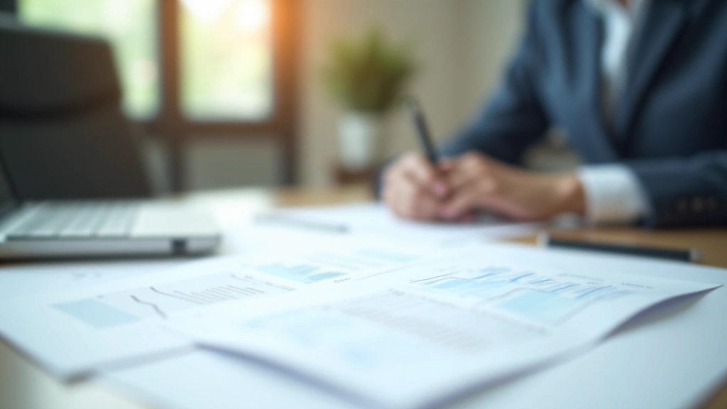 Office desk setup with employment statistics and analysis charts displayed