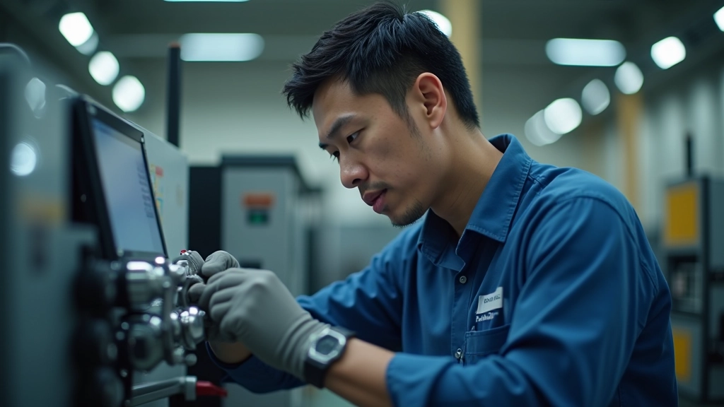 Skilled technician working with modern equipment in professional training facility